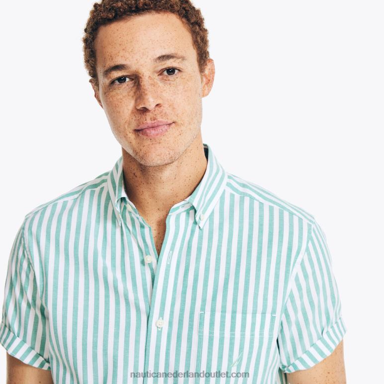 gestreept oxford overhemd met korte mouwen donkere dille Nautica 0828F403 Heren