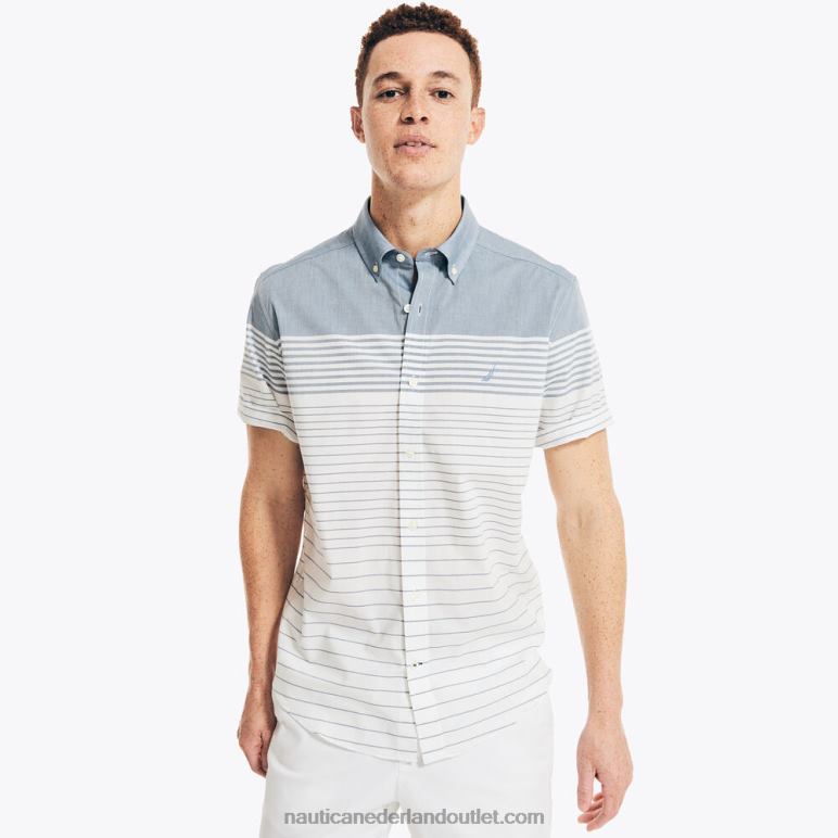 gestreept popeline overhemd met korte mouwen Helder wit Nautica 0828F568 Heren