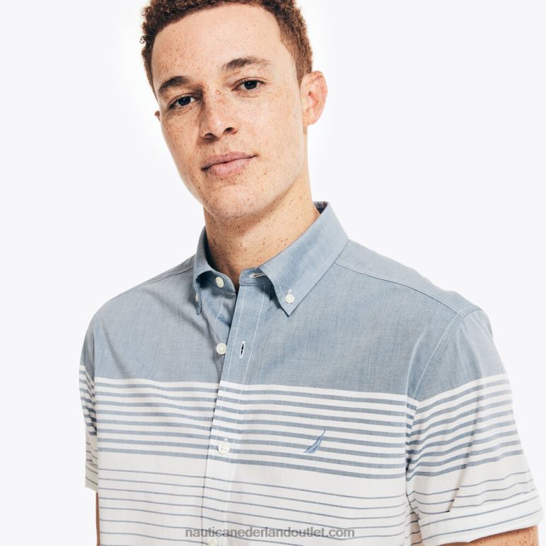 gestreept popeline overhemd met korte mouwen Helder wit Nautica 0828F568 Heren