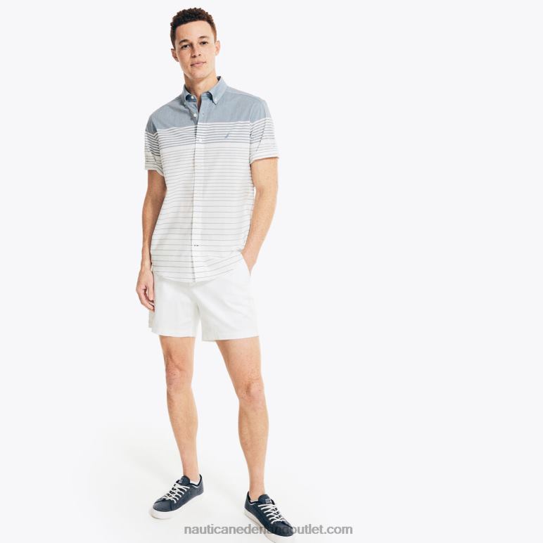 gestreept popeline overhemd met korte mouwen Helder wit Nautica 0828F568 Heren