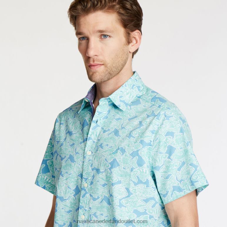 groot en lang bedrukt overhemd met korte mouwen blauw van alaska Nautica 0828F710 Heren