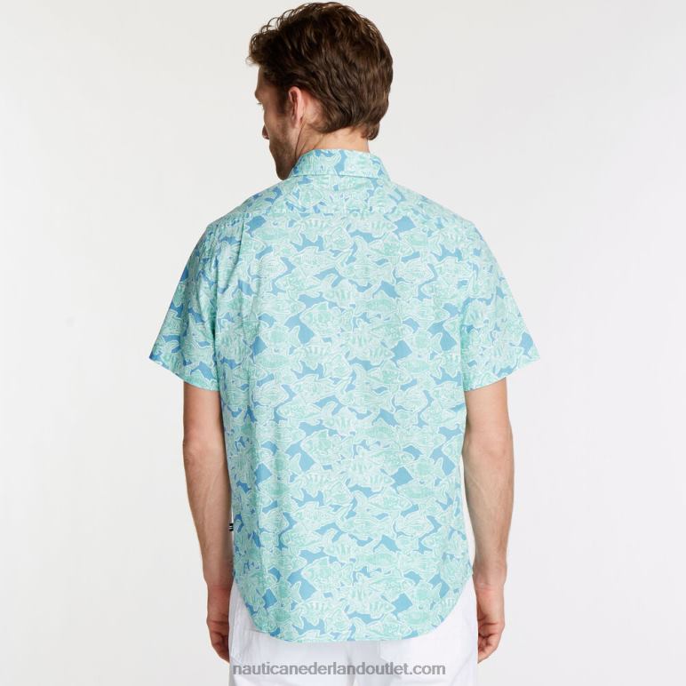 groot en lang bedrukt overhemd met korte mouwen blauw van alaska Nautica 0828F710 Heren