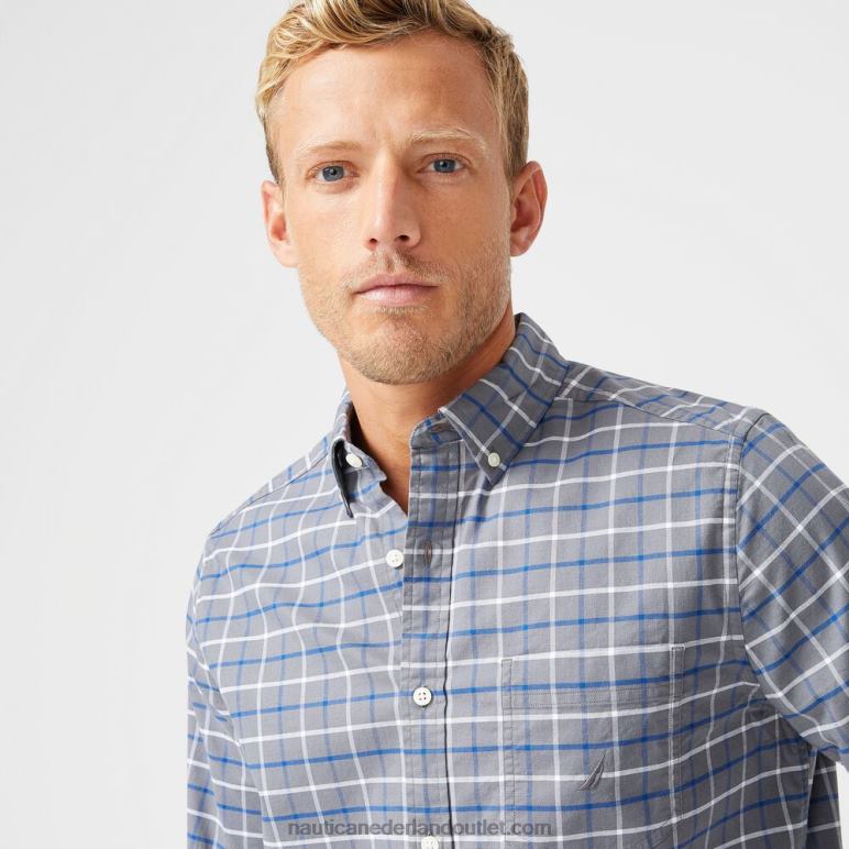 groot en lang geruit Oxford-overhemd met klassieke pasvorm tin grijs Nautica 0828F664 Heren