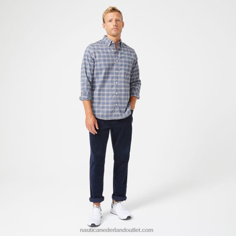 groot en lang geruit Oxford-overhemd met klassieke pasvorm tin grijs Nautica 0828F664 Heren