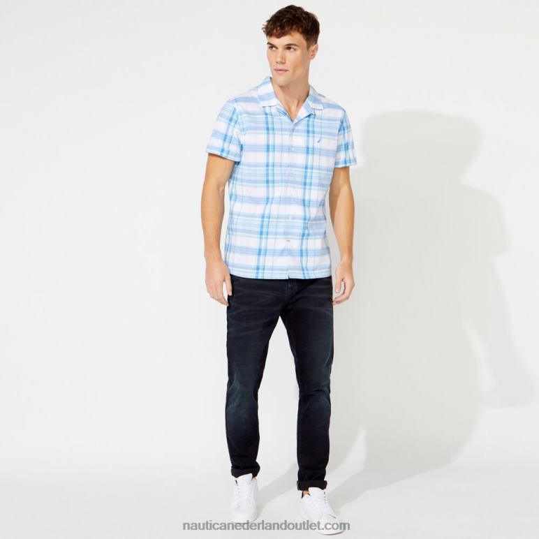 groot en lang geruit kampshirt met klassieke pasvorm helder hemelsblauw Nautica 0828F727 Heren