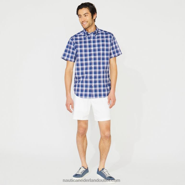 groot en lang geruit overhemd met korte mouwen blauwe diepten Nautica 0828F192 Heren
