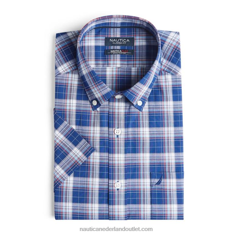 groot en lang geruit overhemd met korte mouwen blauwe diepten Nautica 0828F192 Heren