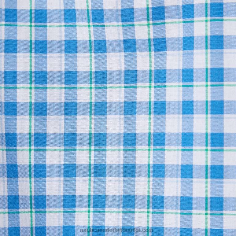 groot en lang geruit overhemd met korte mouwen helder hemelsblauw Nautica 0828F162 Heren