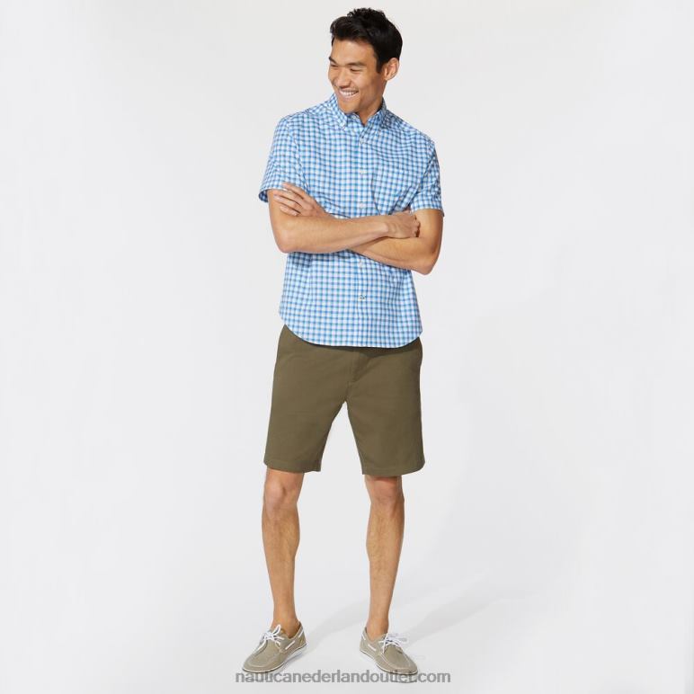 groot en lang geruit overhemd met korte mouwen helder hemelsblauw Nautica 0828F162 Heren