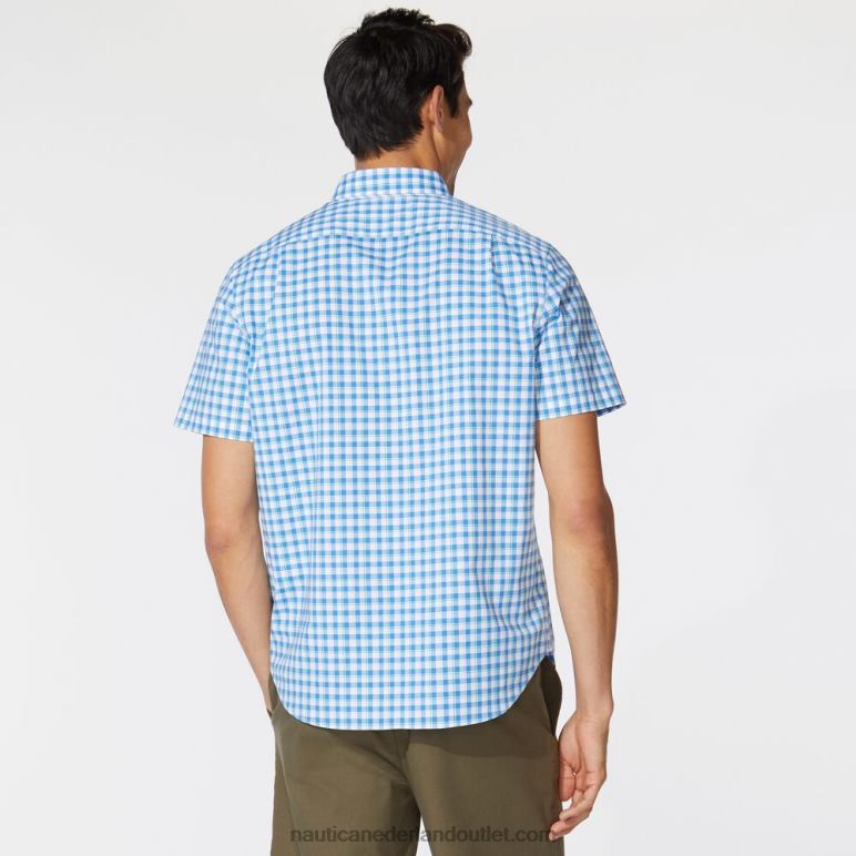 groot en lang geruit overhemd met korte mouwen helder hemelsblauw Nautica 0828F162 Heren