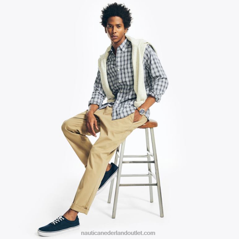groot en lang geruit popeline overhemd hoogbouw Nautica 0828F527 Heren