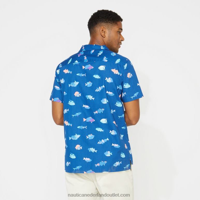 groot en lang klassiek fit kampshirt met print helder hemelsblauw Nautica 0828F725 Heren