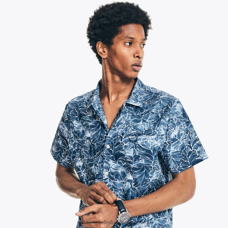 groot en lang klassiek fit kampshirt met print landgoed blauw Nautica 0828F592 Heren