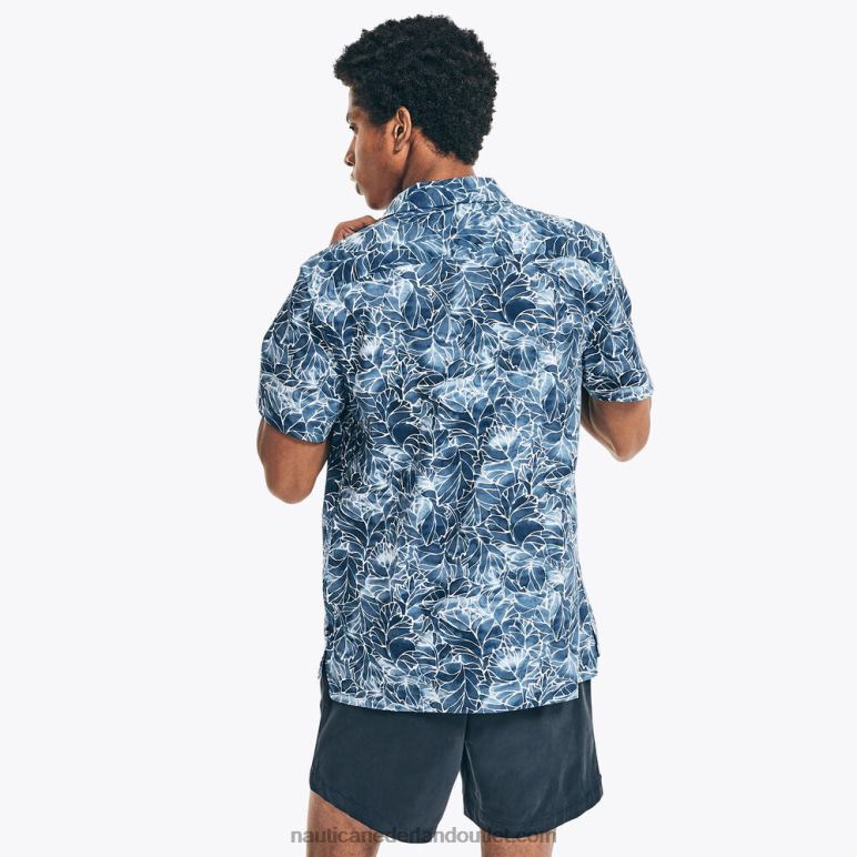 groot en lang klassiek fit kampshirt met print landgoed blauw Nautica 0828F592 Heren