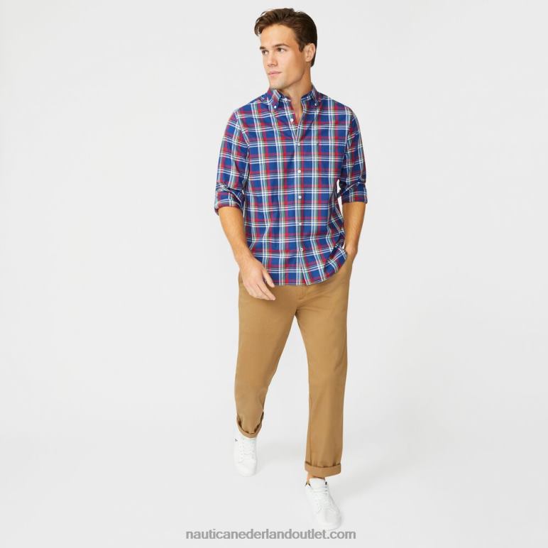 groot en lang kreukvrij geruit overhemd met klassieke pasvorm blauwe diepten Nautica 0828F469 Heren