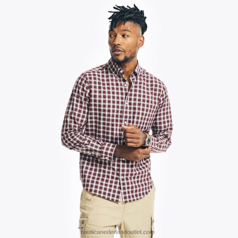 groot en lang kreukvrij geruit overhemd voor op het werk rio rood Nautica 0828F491 Heren