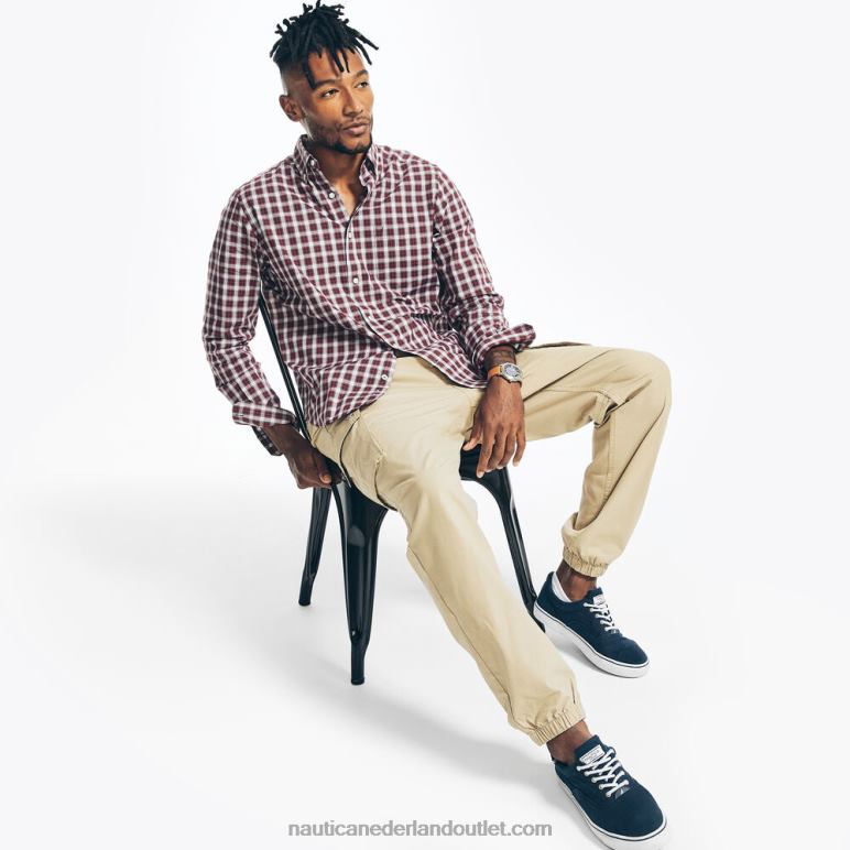 groot en lang kreukvrij geruit overhemd voor op het werk rio rood Nautica 0828F491 Heren