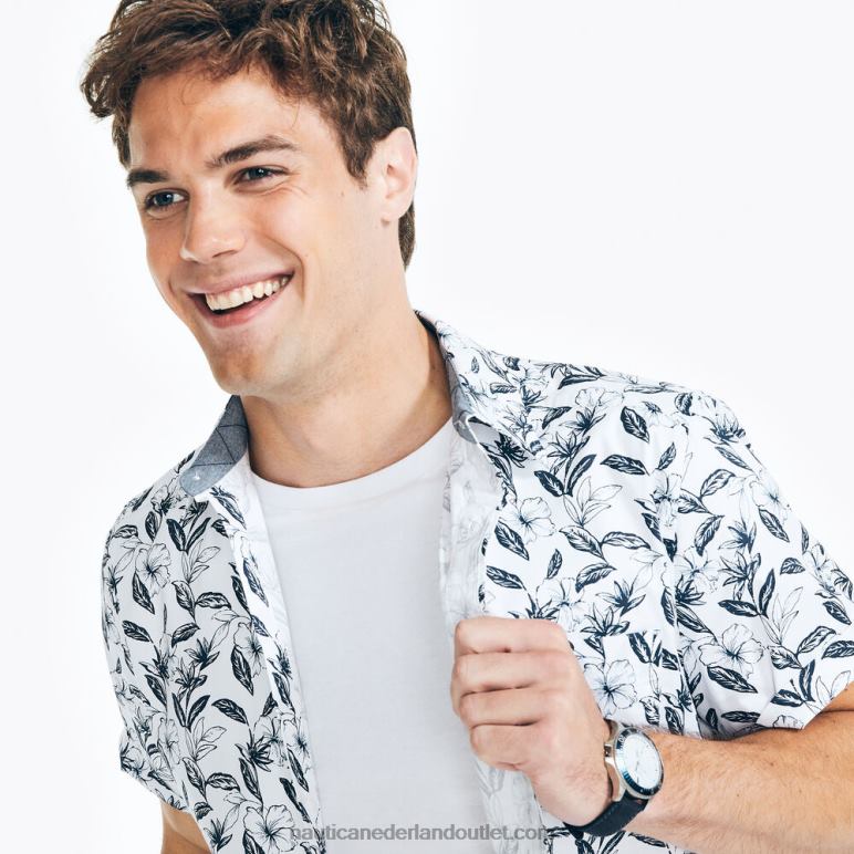 groot en lang oxford overhemd met korte mouwen en print Helder wit Nautica 0828F578 Heren