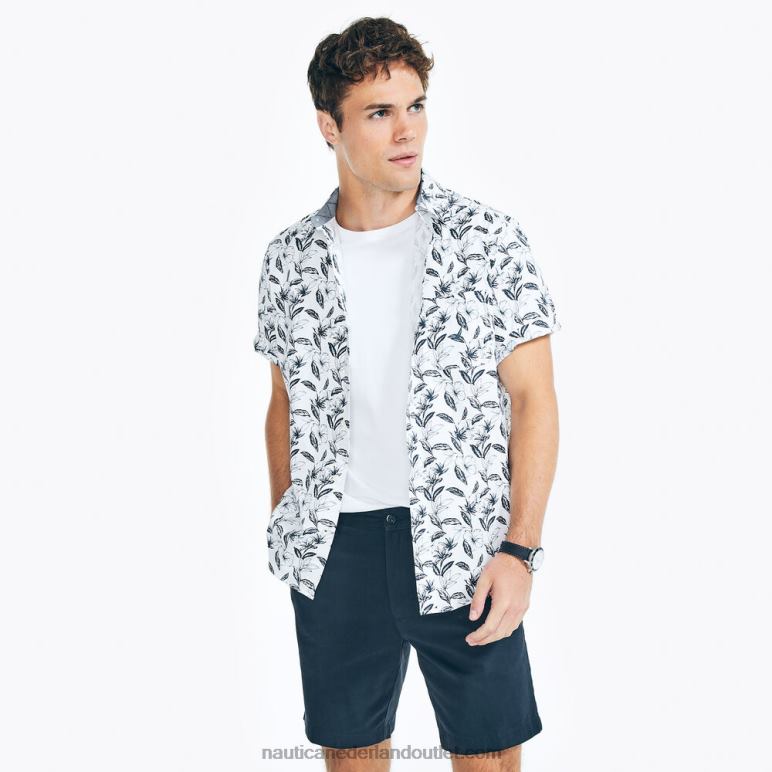 groot en lang oxford overhemd met korte mouwen en print Helder wit Nautica 0828F578 Heren