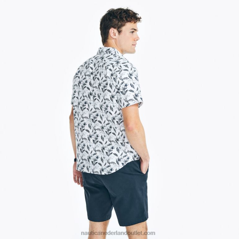 groot en lang oxford overhemd met korte mouwen en print Helder wit Nautica 0828F578 Heren