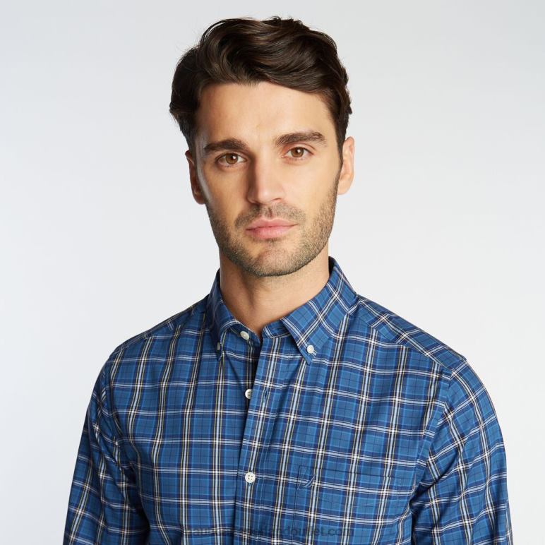 groot en lang stretch popeline geruit overhemd vlaggetje blauw Nautica 0828F676 Heren