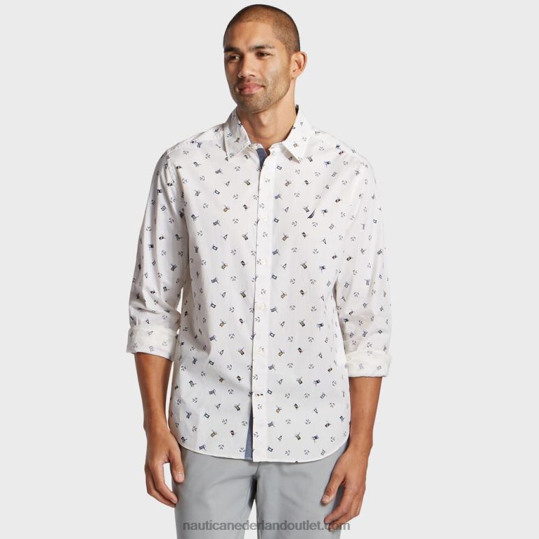klassiek overhemd met grote en lange vlagprint Helder wit Nautica 0828F705 Heren