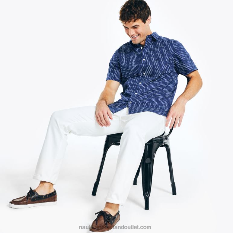 kreukvrij bedrukt werkhemd met korte mouwen blauwe diepten Nautica 0828F614 Heren