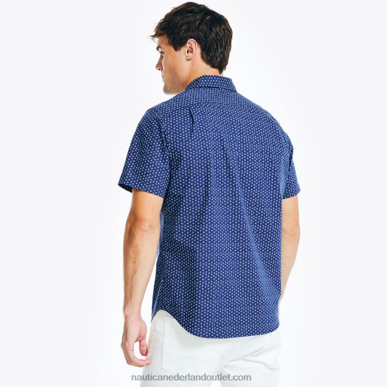 kreukvrij bedrukt werkhemd met korte mouwen blauwe diepten Nautica 0828F614 Heren