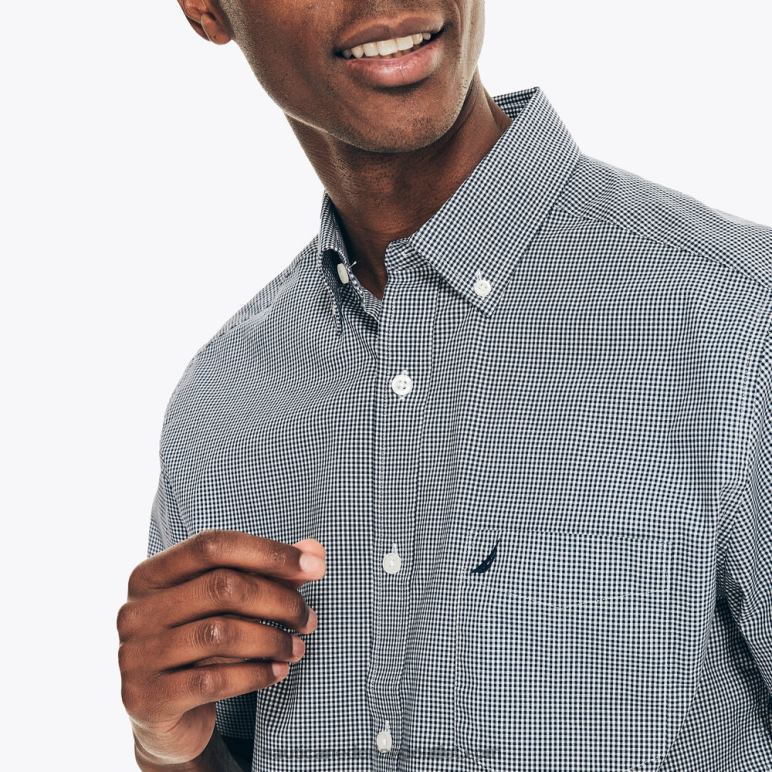 kreukvrij geruit werkshirt met korte mouwen j marine Nautica 0828F42 Heren