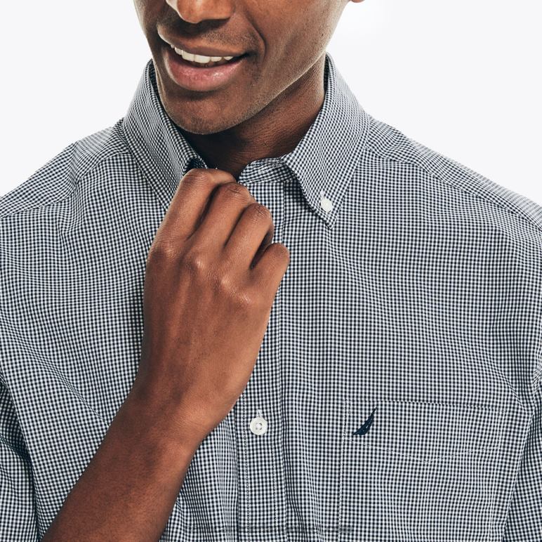 kreukvrij geruit werkshirt met korte mouwen j marine Nautica 0828F42 Heren