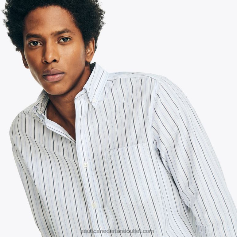 kreukvrij gestreept werkoverhemd licht tij water wassen Nautica 0828F402 Heren