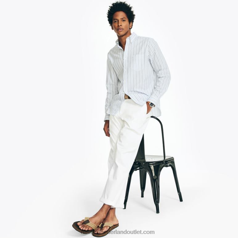 kreukvrij gestreept werkoverhemd licht tij water wassen Nautica 0828F402 Heren