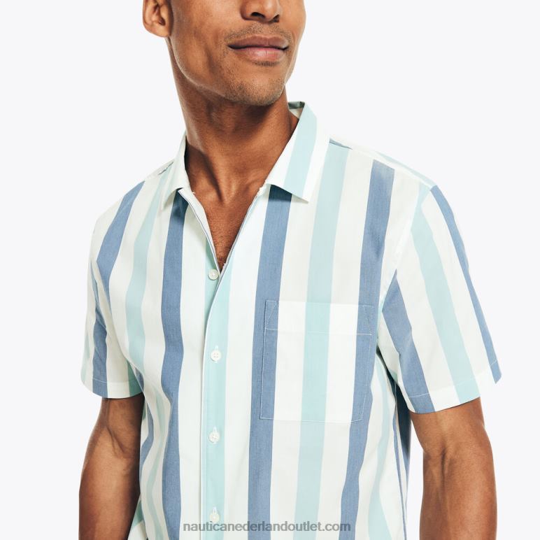 navtech classic fit gestreept overhemd met korte mouwen zeil wit Nautica 0828F195 Heren