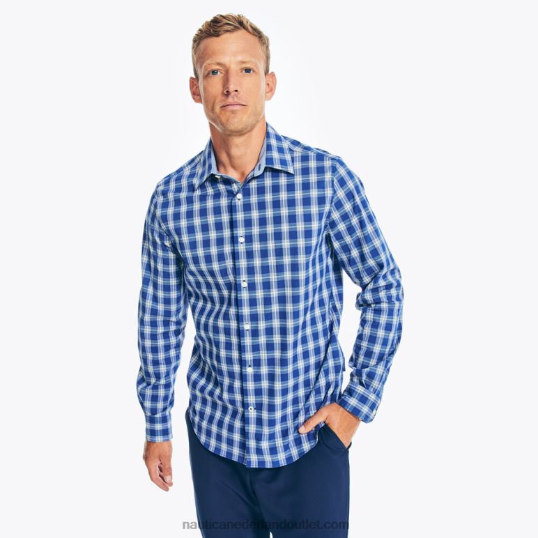 navtech getailleerd geruit hemd landgoed blauw Nautica 0828F475 Heren