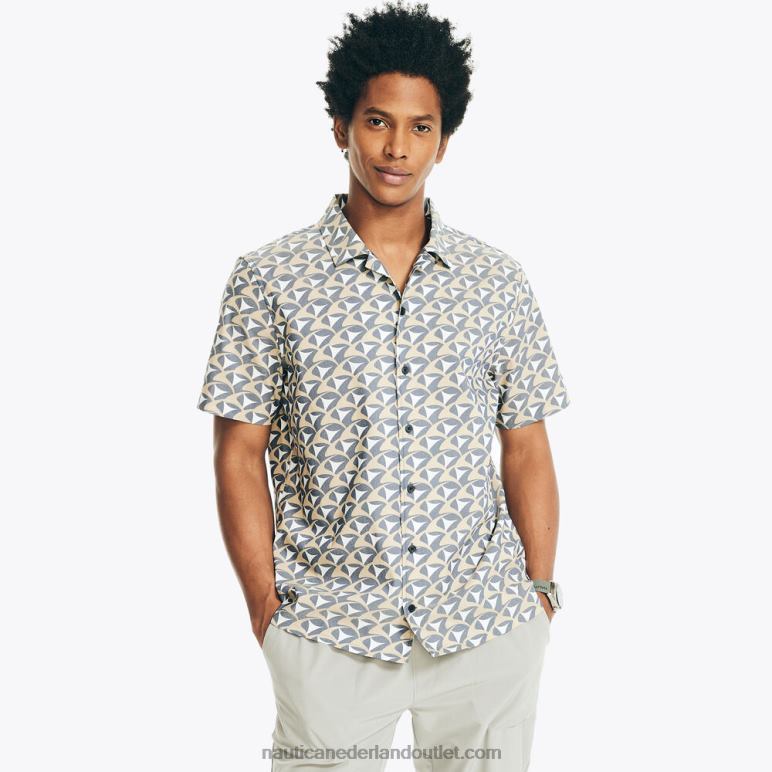 navtech klassiek fit bedrukt overhemd met korte mouwen peacoat Nautica 0828F298 Heren