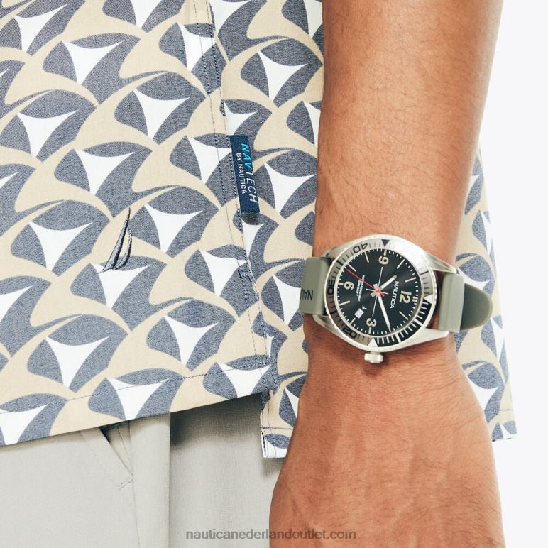 navtech klassiek fit bedrukt overhemd met korte mouwen peacoat Nautica 0828F298 Heren