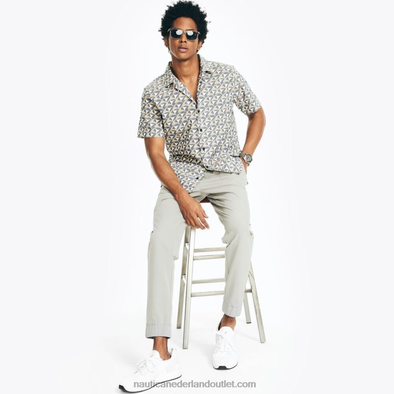 navtech klassiek fit bedrukt overhemd met korte mouwen peacoat Nautica 0828F298 Heren