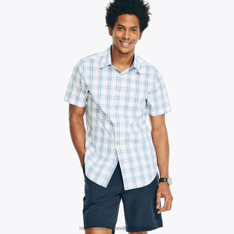 navtech trim fit geruit overhemd met korte mouwen Helder wit Nautica 0828F322 Heren