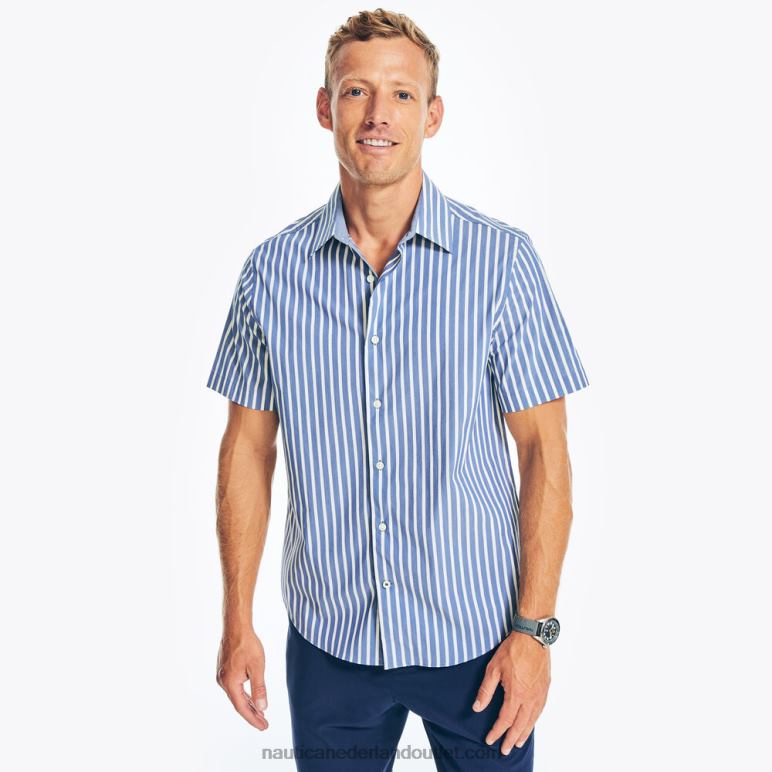 navtech trim fit gestreept overhemd met korte mouwen landgoed blauw Nautica 0828F199 Heren