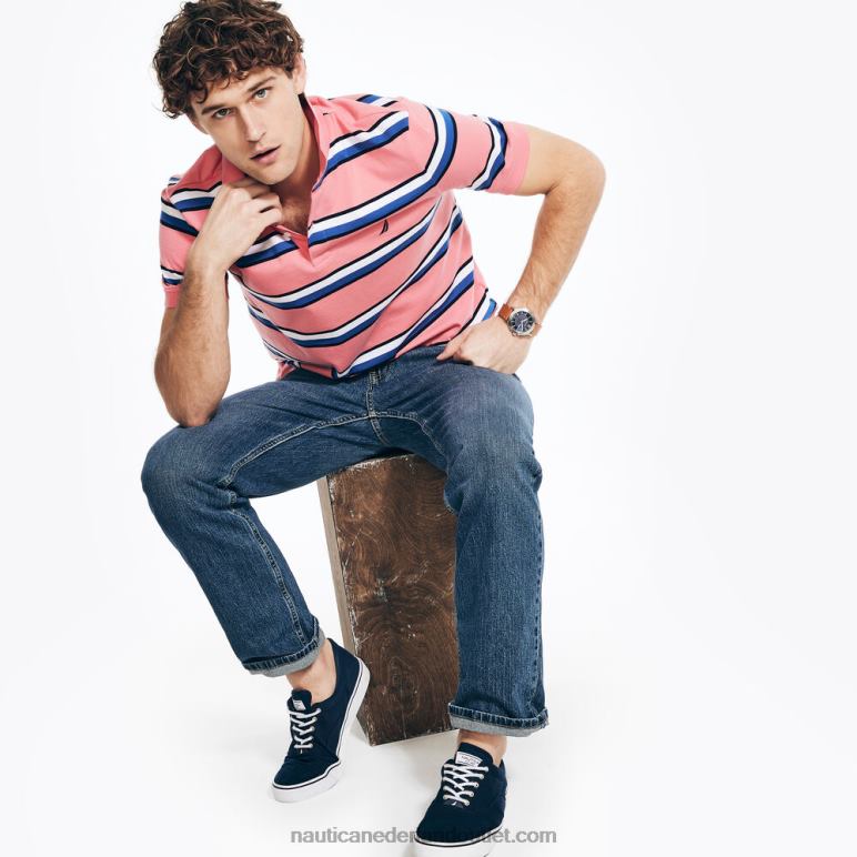 Gestreepte polo met klassieke pasvorm theebes Nautica 0828F51 Heren