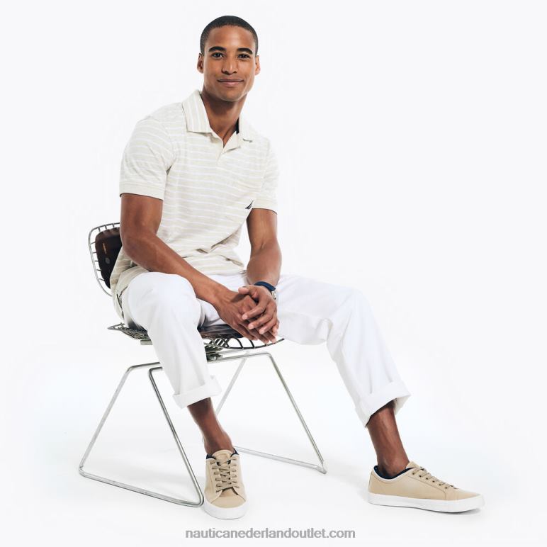 duurzaam vervaardigde gestreepte polo met johnny-kraag havermout heide Nautica 0828F574 Heren