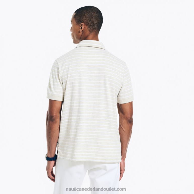 duurzaam vervaardigde gestreepte polo met johnny-kraag havermout heide Nautica 0828F574 Heren