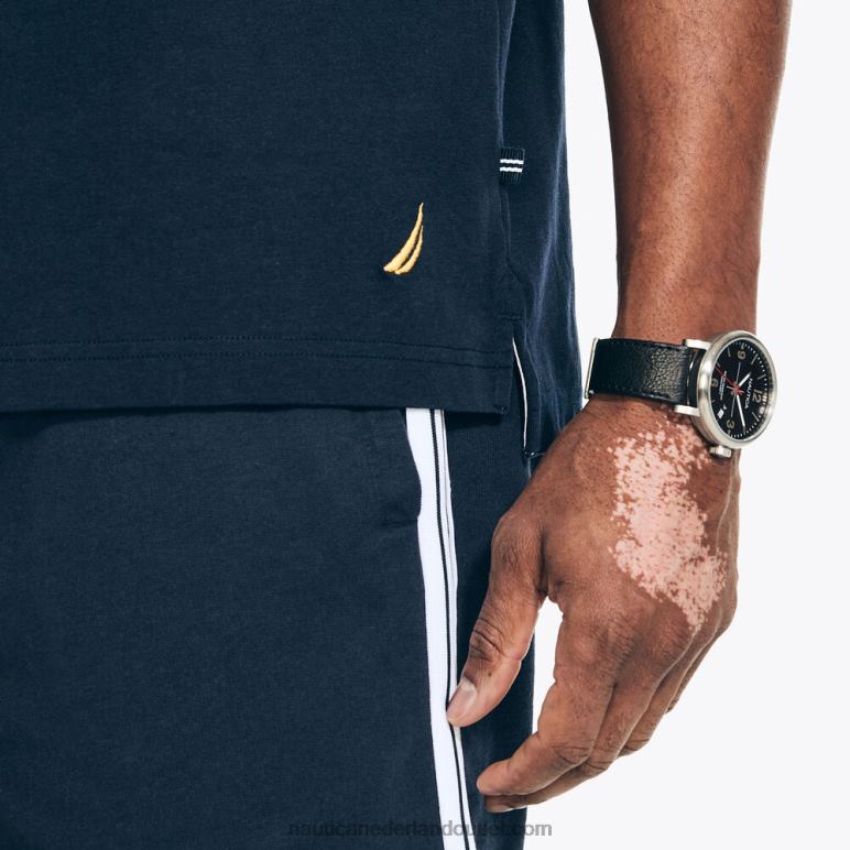 grote en lange duurzaam vervaardigde rugbypolo met klassieke pasvorm marine Nautica 0828F413 Heren