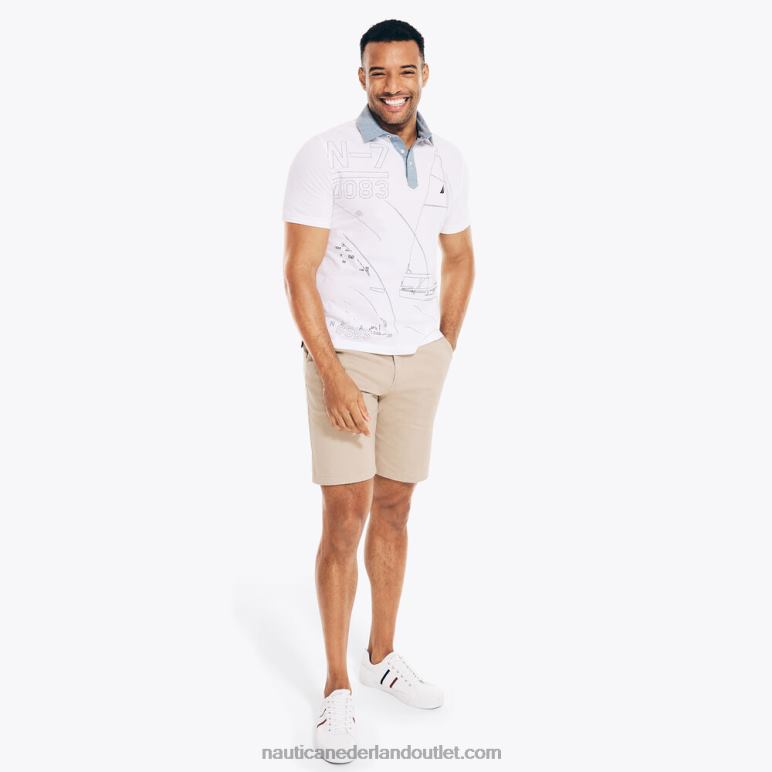 grote en lange polo met klassieke pasvorm en ankerprint Helder wit Nautica 0828F580 Heren