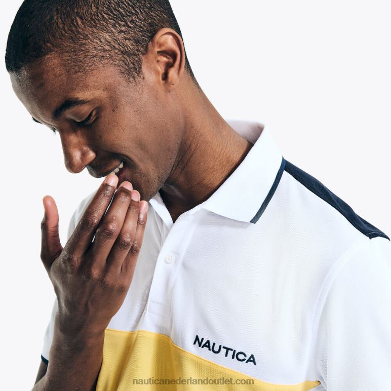 navtech duurzaam vervaardigde classic fit diagonaal colorblock polo Helder wit Nautica 0828F130 Heren
