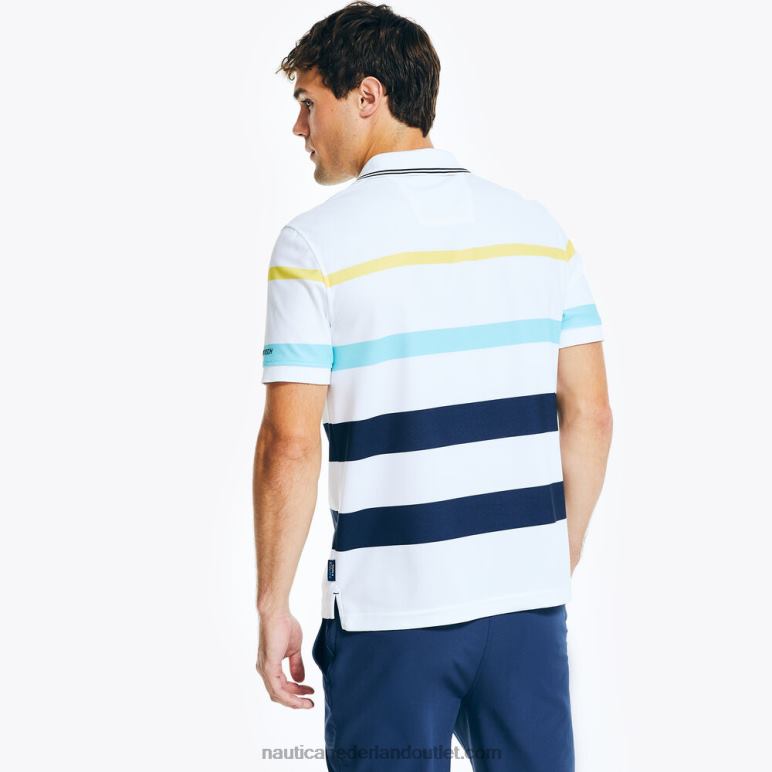 navtech duurzaam vervaardigde gestreepte polo met klassieke pasvorm Helder wit Nautica 0828F401 Heren