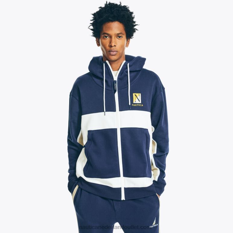 Colorblock hoodie met volledige rits stellaire blauwe heide Nautica 0828F464 Heren