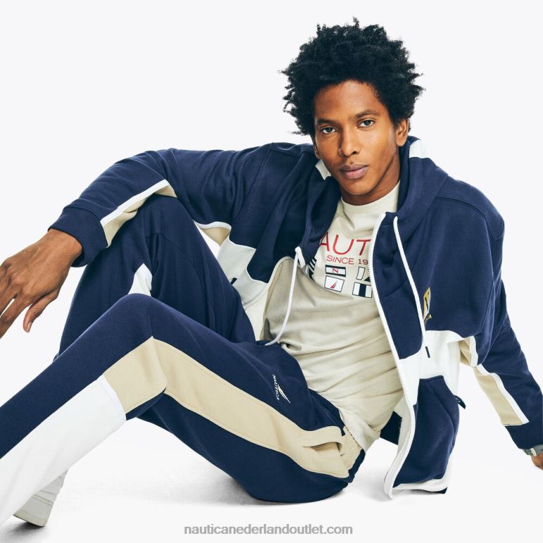 Colorblock hoodie met volledige rits stellaire blauwe heide Nautica 0828F464 Heren