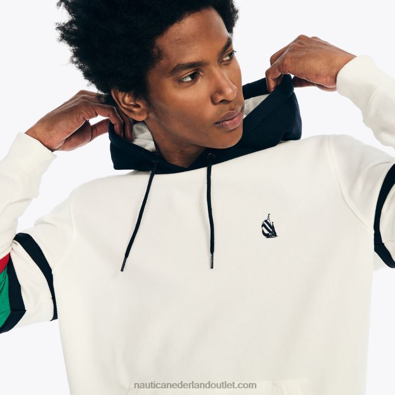 Fleece hoodie met colorblock-logo zeil wit Nautica 0828F381 Heren