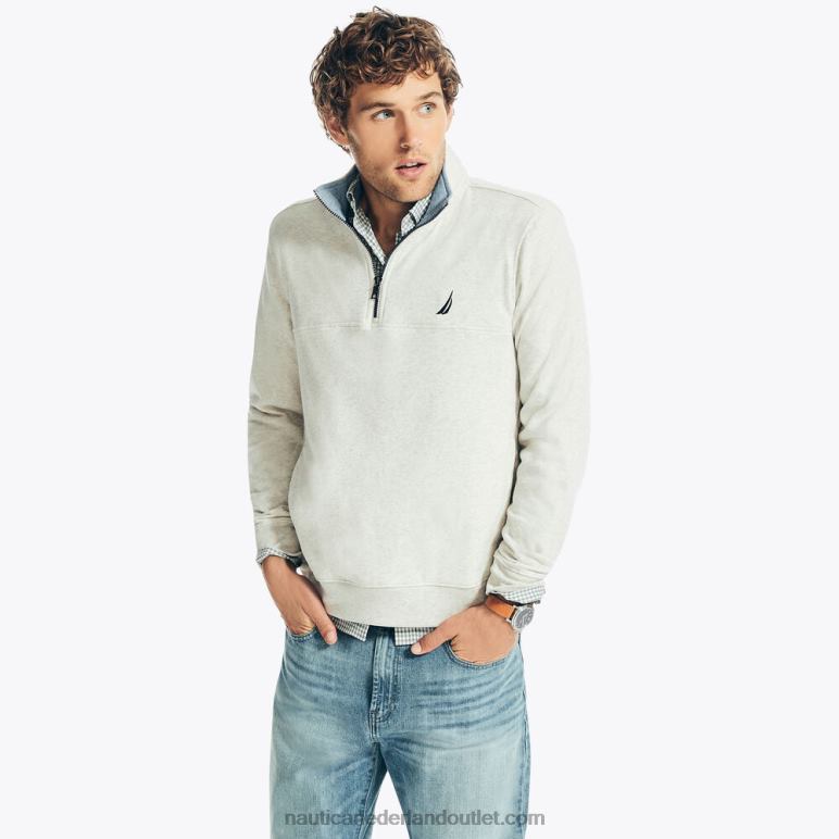 Sweatshirt van fleece met kwartrits havermout heide Nautica 0828F449 Heren